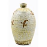 MIKE DODD (born 1943); a large stoneware bottle covered in crackled slip and porphyry glaze, glaze