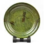 PASCALE BALAY: an earthenware platter decorated with dragonflies, incised signature and fish