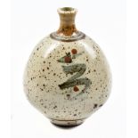 DEREK CLARKSON (1928-2013); a small stoneware narrow necked vase, iron and cobalt decoration on