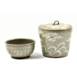 MOTOKO WAKANA (born 1962); a stoneware jar and cover and matching bowl, impressed marks, tallest