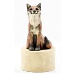 SUSAN CLAIRE PAGE (born 1952); a stoneware animal sculpture, 'Red Fox on Drum Base', impressed SCP