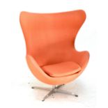 ARNE JACOBSEN FOR FRITZ HANSEN; an original early 1960s 'Egg' chair, with loose cushion, the base