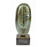 PETER HAYES (born 1946); a stoneware sculpture, 'Female Head', on metal base, painted signature,