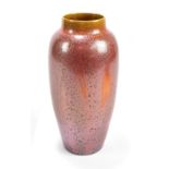 WILLIAM BRAY FOR PILKINGTON'S ROYAL LANCASTRIAN; a crystalline aventurine glazed cylindrical vase