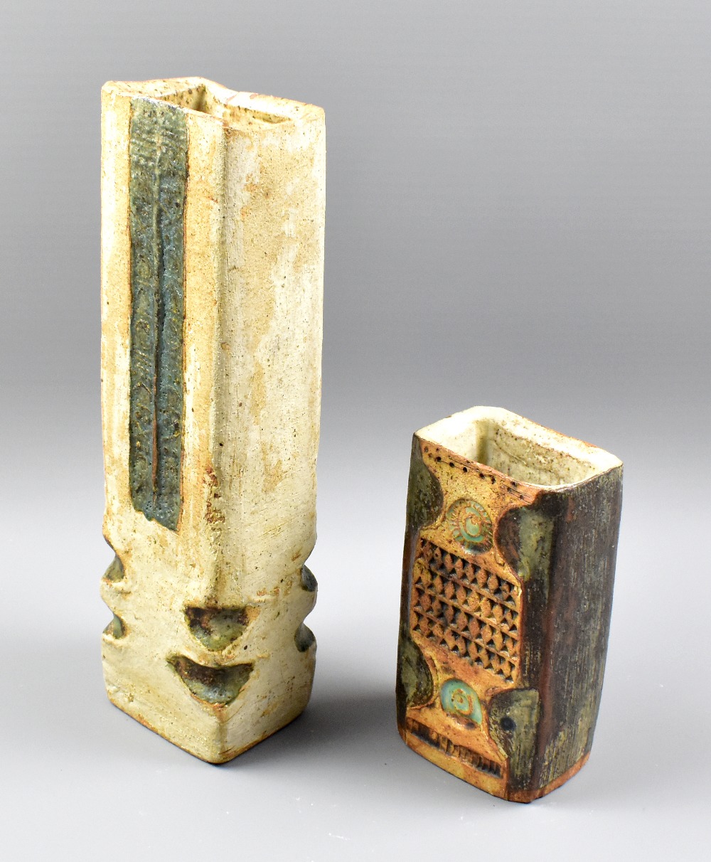 ALAN WALLWORK (1931-2019); a tall rectangular stoneware slab vase, incised W mark, height 31.5cm,