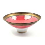 PETER WILLS (born 1955); a porcelain pedestal bowl partially covered in copper red glaze with bronze