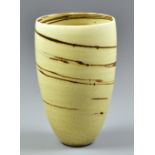 JOANNA CONSTANTINIDIS (1927-2000); a oval porcelain vase, mottled oatmeal glaze with integral iron