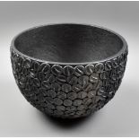 SUE HANNA (born 1963); a burnished stoneware bowl with textured surface, impressed mark, made