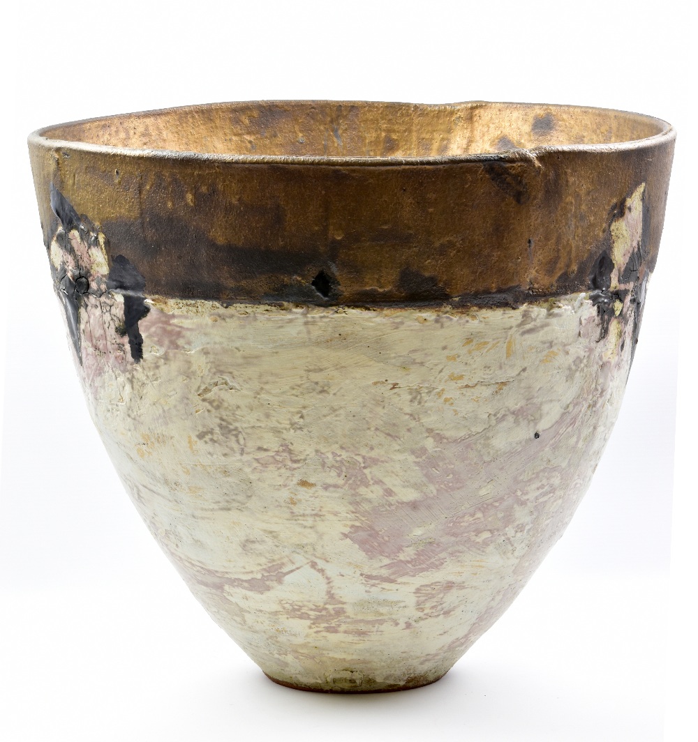 ROBIN WELCH (1936-2019); a monumental conical stoneware bowl, covered in textured white glaze with