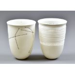 ANGELA VERDON (born 1949); a pierced and incised porcelain vessel and a vessel inlaid with silver,