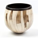 ASHRAF HANNA (born 1967); a smoke fired bowl, linear pattern, incised ASH mark, diameter 13cm. (D)