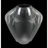 HUNEBELLE; an Art Deco frosted glass vase, with impressed diamond style decoration to body, fracture