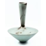 ANTONIA SALMON (born 1959); a tall necked stoneware vase, burnished and smoke fired sage green