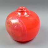 SAMUEL HERMAN (born 1936); a red ground ovoid glass vase with trailed detail, signed and dated