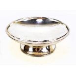 ALBERT EDWARD JONES; an Arts and Crafts silver plated pedestal bowl, with planished decoration and
