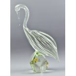 LICIO ZANETTI FOR VETRI MURANO; a glass sculpture of a heron with internal white banding, bearing