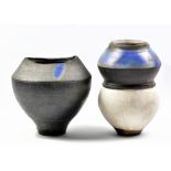 DAVID HOWARD JONES (born 1953); a raku vessel with blue and white crackle glaze, incised mark,