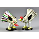 FULVIO BIANCONI FOR VENINI GLASS; 'Gallo e Gallina' or 'Rooster and Hen', a pair of glass