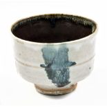 WILLIAM MARSHALL (1923-2007); a stoneware chawan, iron and sea green decoration on pale grey ground,