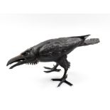 JEREMY JAMES (born 1964); a stoneware sculpture, 'Large Crow', covered in bronze glaze, incised
