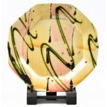 SANDY BROWN (born 1946); an octagonal stoneware plate with abstract trailed decoration, painted