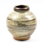 GEOFFREY WHITING (1919-1988) for Avoncroft Pottery; a bulbous stoneware vase, tenmoku brushwork on