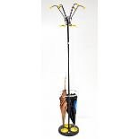 HAGO; an 'Atomic' umbella/stick stand with yellow finials and trays, height 172cm.