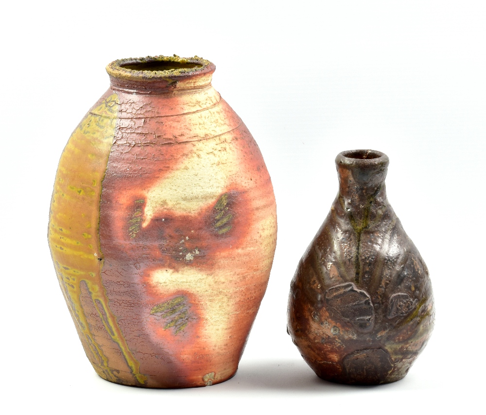 JOHN KERSHAW (born 1940); a stoneware vase with serrated rim, impressed JK mark, height 25cm, and