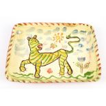 BEN FOSKER (born 1960); a rectangular slip decorated earthenware dish depicting a tiger, length