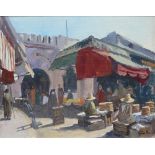 JULIAN BARROW (British 1939-2013); oil on canvas, Middle Eastern market scene, signed lower right,