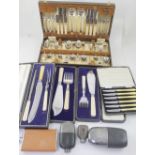 Five boxes of cutlery to include a McMillan carving set, fish servers etc,