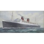 20TH CENTURY BRITISH SCHOOL (c1931); watercolour, 'SS Mauretania', 21x37cm, framed and glazed.