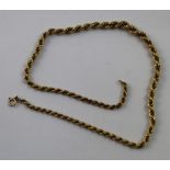 A 9ct gold rope twist necklace, approx 13.2g.