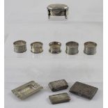 Various hallmarked silver items to include four napkin rings, trinket box, cigarette case,