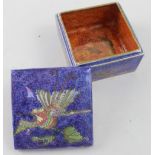 A Wedgwood lustre lidded trinket box of square form decorated with birds in landscape scenes,