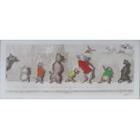O'KLEIN; four prints, 'Dirty Dog Print' Numbers 1-4, each 20 x 47cm, framed and glazed (4).