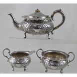 A Victorian hallmarked silver three-piece tea service,