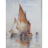 F J ALDRIDGE; watercolour, two ships on calm water, 18 x 13cm, framed and glazed.