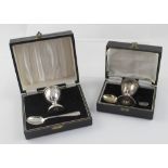 A cased Elizabeth II hallmarked silver egg cup and spoon, L Ltd, Birmingham 1955, approx 1ozt.