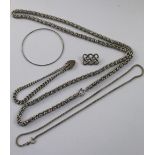 Four pieces of assorted silver jewellery to include a large fancy link necklace,