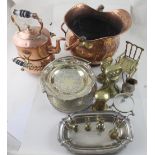 A mixed lot of assorted 19th century and later metalware to include brass bell weights stamped