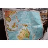 A large rolled canvas map of Australia and Oceana and a German map of the Mediterranean (af) (2).