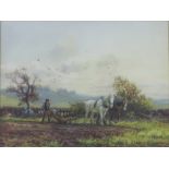 GEORGE HAMILTON CONSTANTINE (1875-1967); watercolour, 'Farmhand and Two Horses Ploughing',