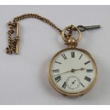 Waltham Mass; a 10k gold open face pocket watch, no 2401714 and a 9ct gold watch chain,