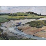 PHILIP NAVIASKY (1894-1983); oil on board, coastal scene with river and two boats,