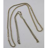 Two 9ct yellow gold chains, approx combined 9.3g (2).