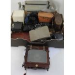 A mahogany-cased plate camera by J Lizars of Glasgow, further cameras and assorted binoculars etc.