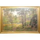 J TOWERS; watercolour of a woodland scene with two figures, signed and dated 1880, 49 x 75cm.