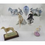 A collection of figurines and figure groups to include a Goebel dancer, Adderley 'Can-Can Babette',