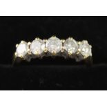 An 18ct yellow gold five-stone diamond ring, total diamond weight approx 1ct, size M, approx 3.6g.